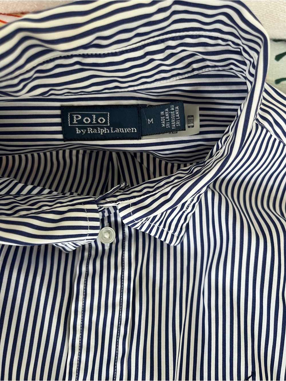 Polo Ralph Lauren boxy Navy & White Striped Button-Down Shirt M - Picture 2 of 4